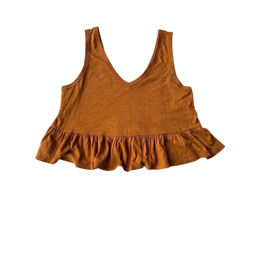 Wild Fable Rust Orange Peplum Tank Top V-Neck‎ Sleeveless Cotton Size S